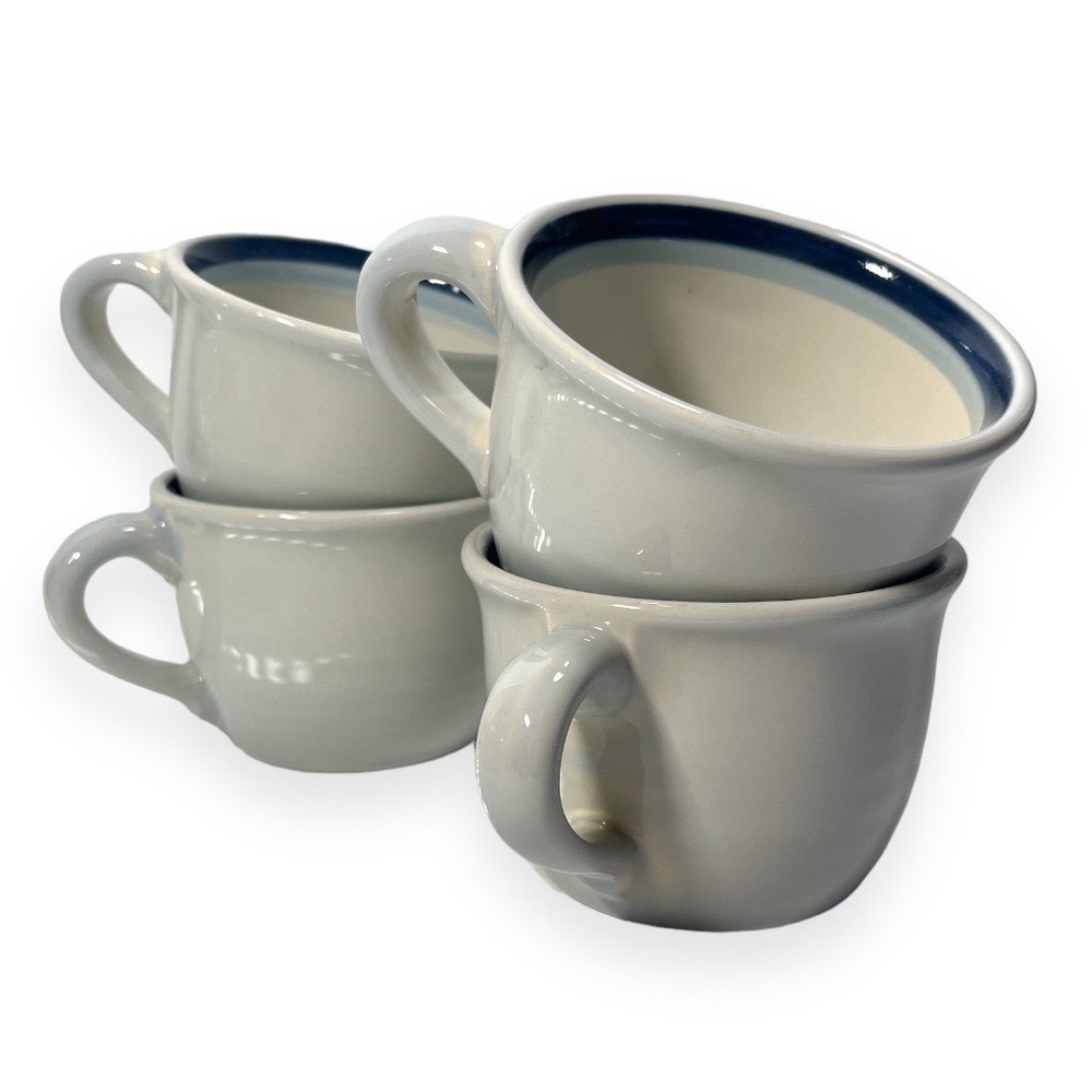 Pfaltzgraff Northwinds‎ Pattern Stoneware Coffee Mugs Set of 4 Blue Stripes 001